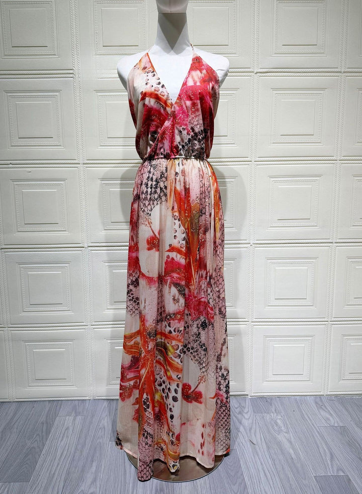 TIGERIN chiffon maxi dress with an animal-print design