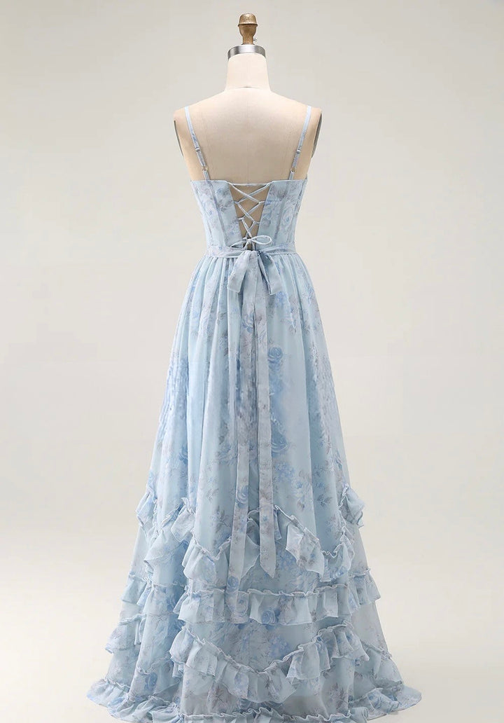 Floral chiffon ruffled maxi dress with a slit design – Isabella