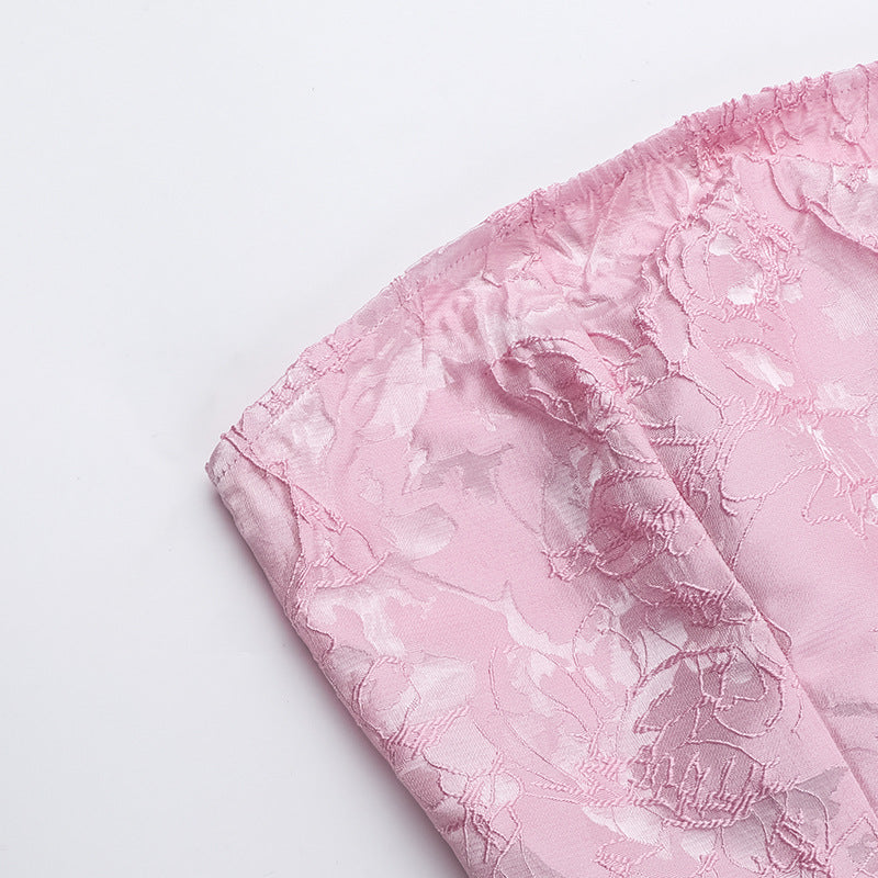 שמלת מיני סטרפלס בעיטור רקמת איורי פרחים ופפיון - חימנה