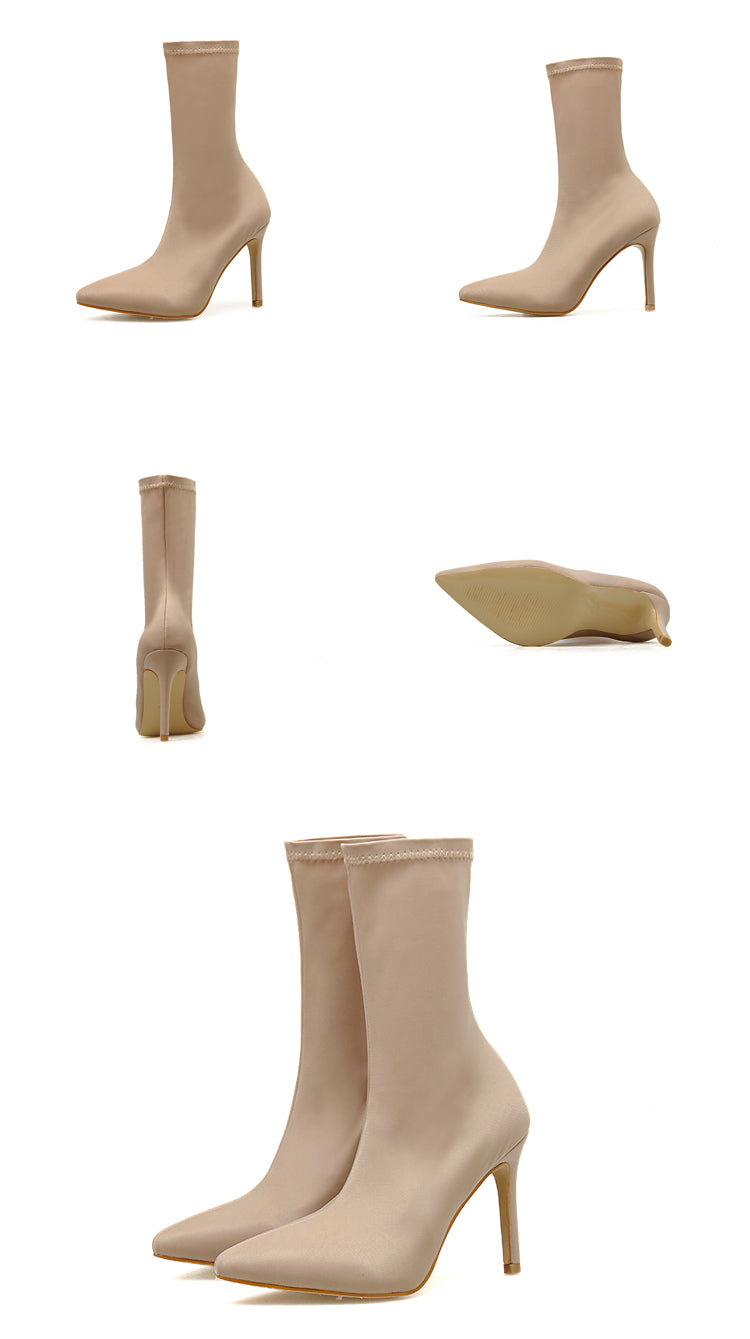Silk fabric pointed heel boots - Margot