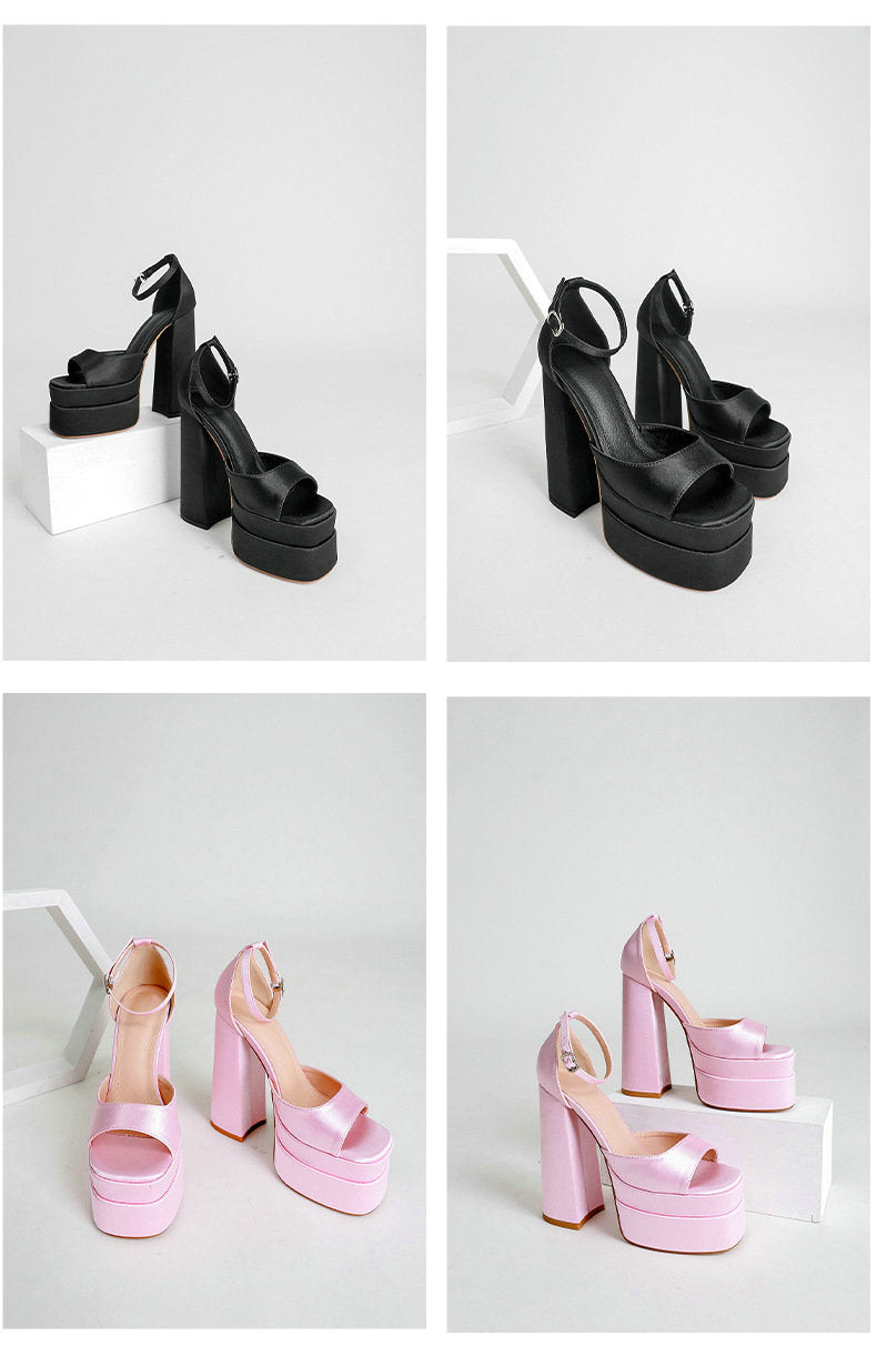 סנדלי עקב פלטפורמה בד סאטן - משי