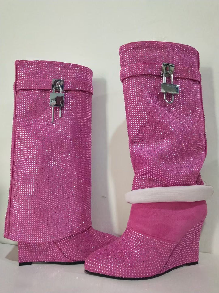 High heel boots with glittering rhinestones and a lock - Bailey