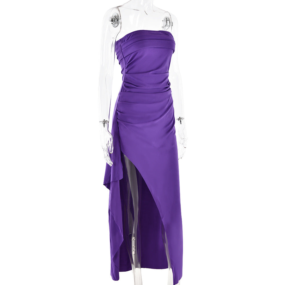 שמלת מקסי סטרפלס מלמלה שסע עמוק - מולינה