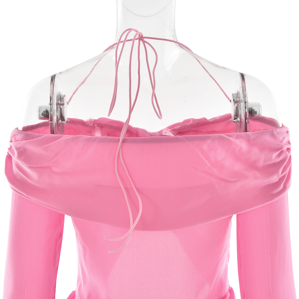 שמלת מקסי שיפון בעיצוב קיפולים ופתח כתפיים חשופות - וולנס