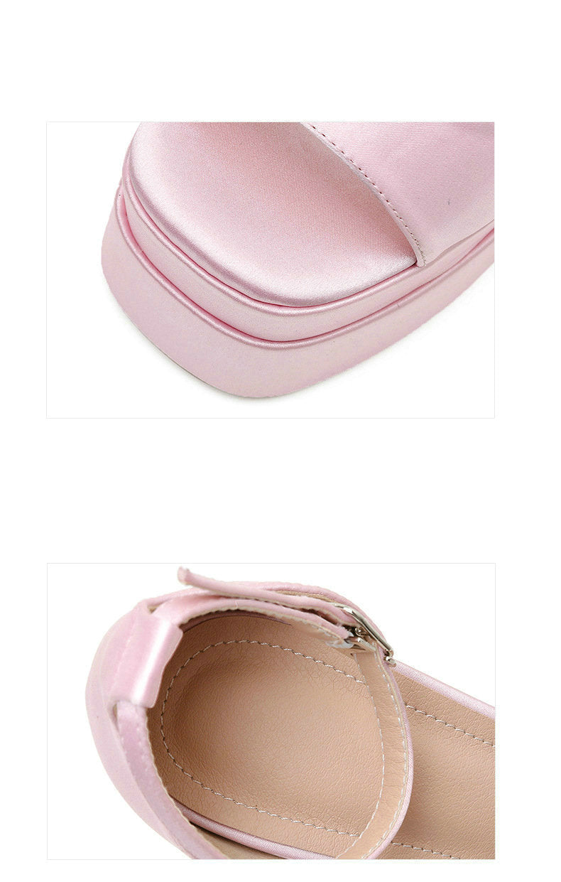 סנדלי עקב פלטפורמה בד סאטן - משי