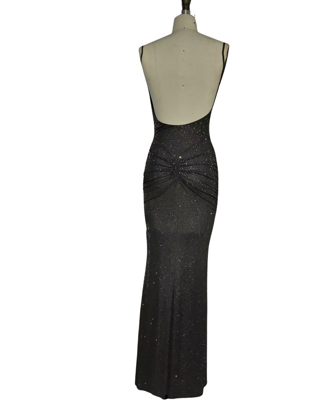 Tight maxi dress with glittering rhinestones and gathers - DIAN