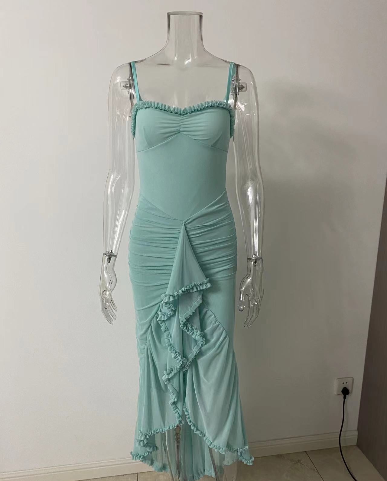 שמלת מקסי אסימטרית מלמלה בעיטור שיפון - ג'סמינה