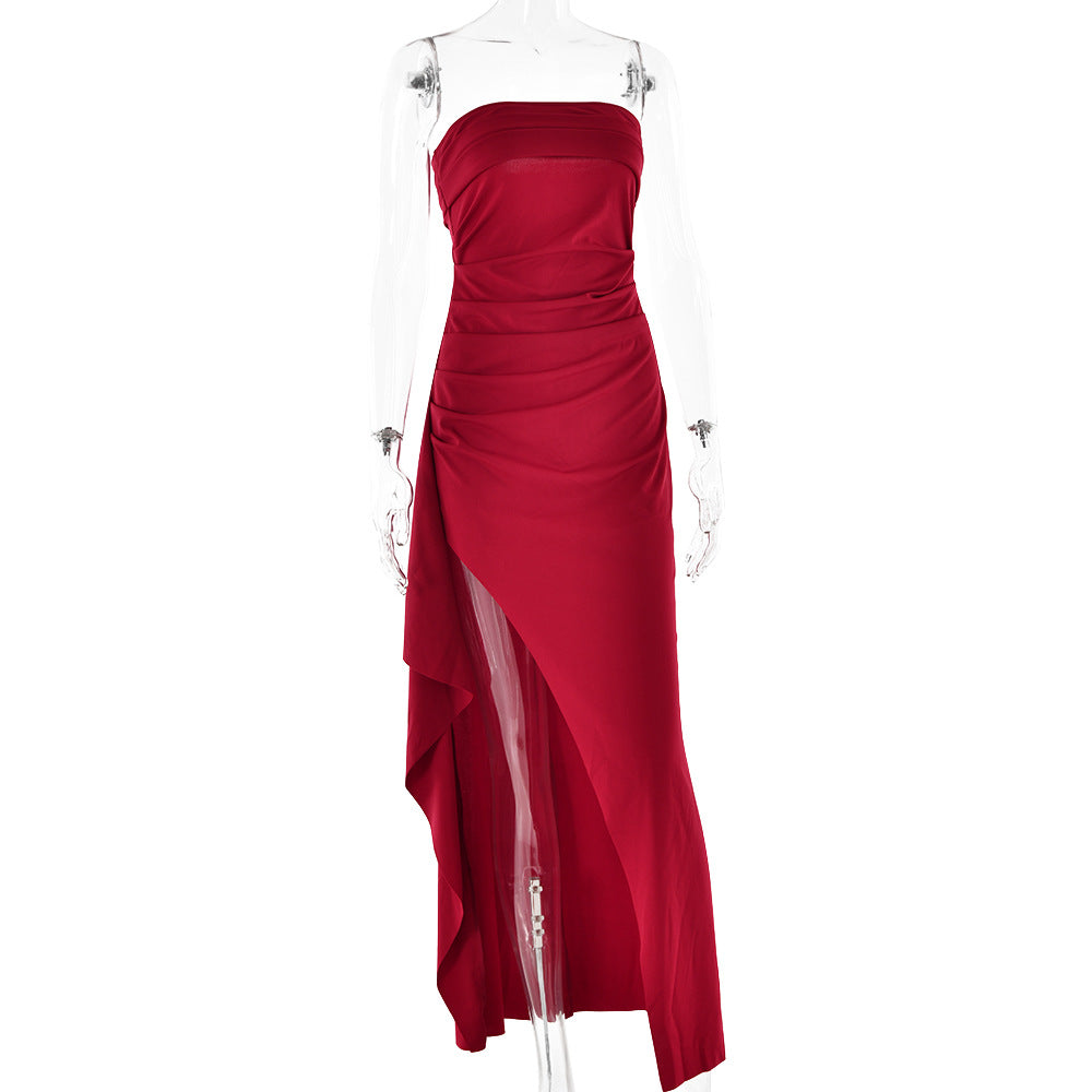 שמלת מקסי סטרפלס מלמלה שסע עמוק - מולינה