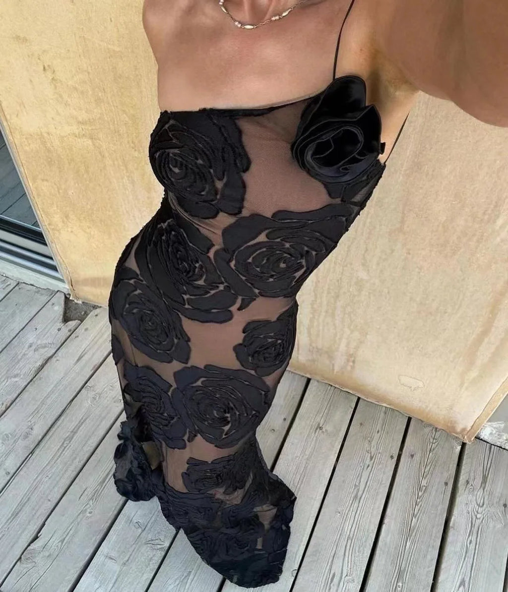 שמלת מקסי בעיטור רקמת פרחים בעיצוב כתפייה אחת - רעייה