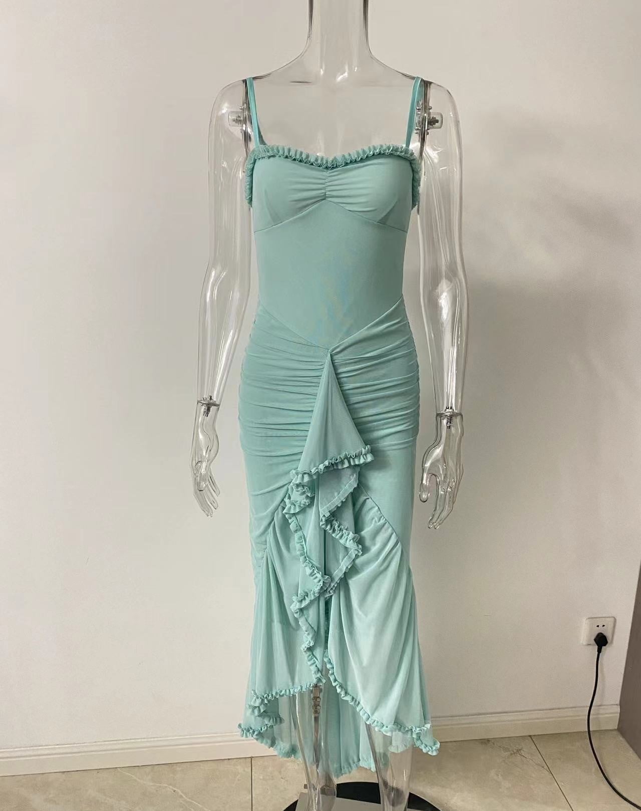 שמלת מקסי אסימטרית מלמלה בעיטור שיפון - ג'סמינה