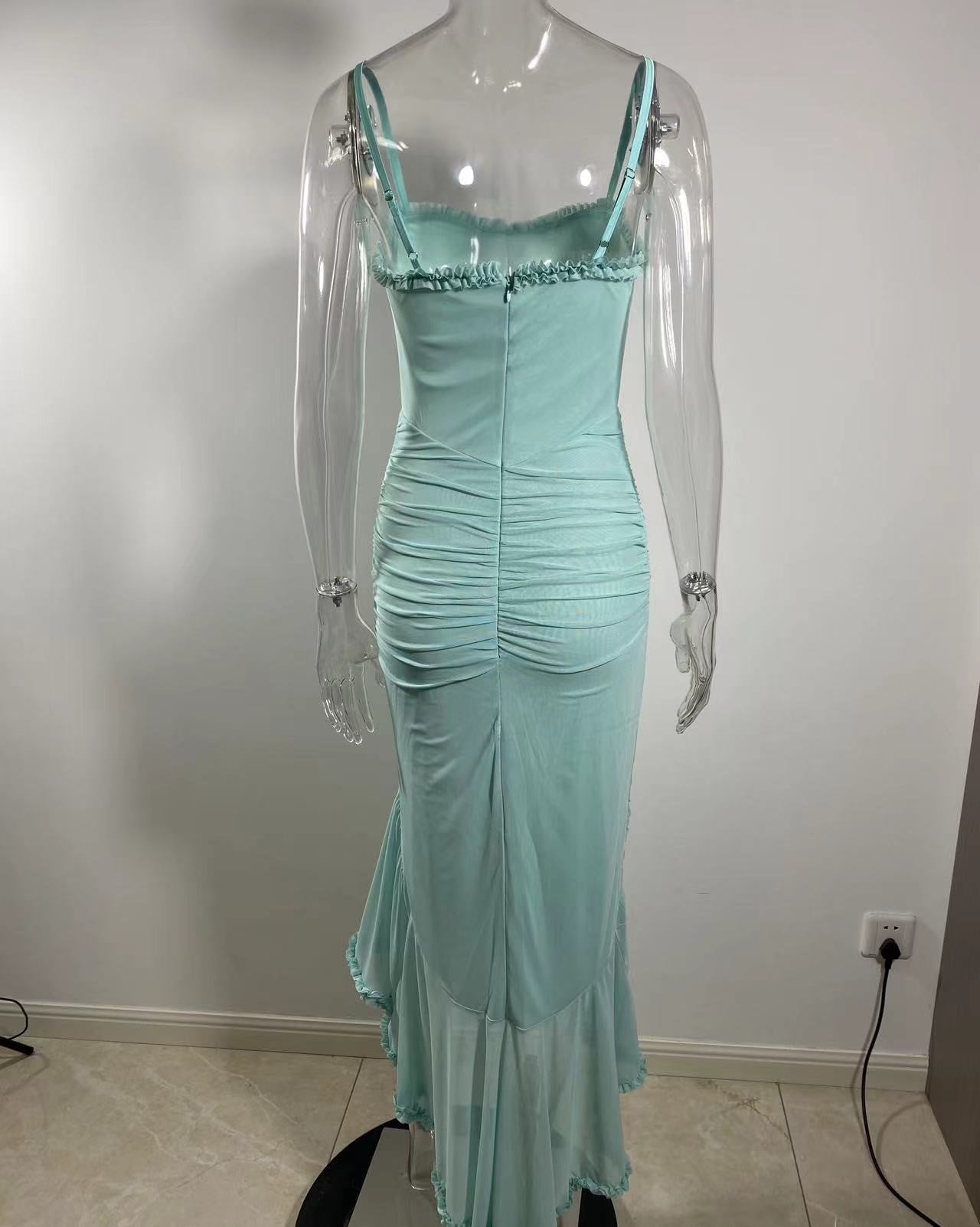 שמלת מקסי אסימטרית מלמלה בעיטור שיפון - ג'סמינה