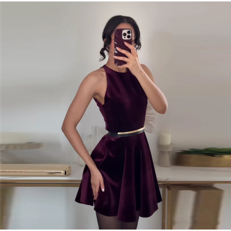 שמלת מיני קטיפה בגזרת A - Sydney