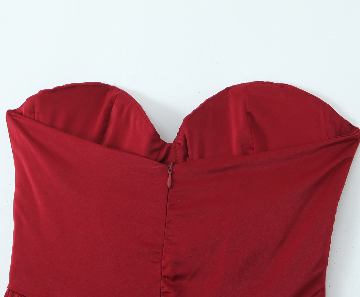 שמלת מקסי סטרפלס קיפולים - נאיה