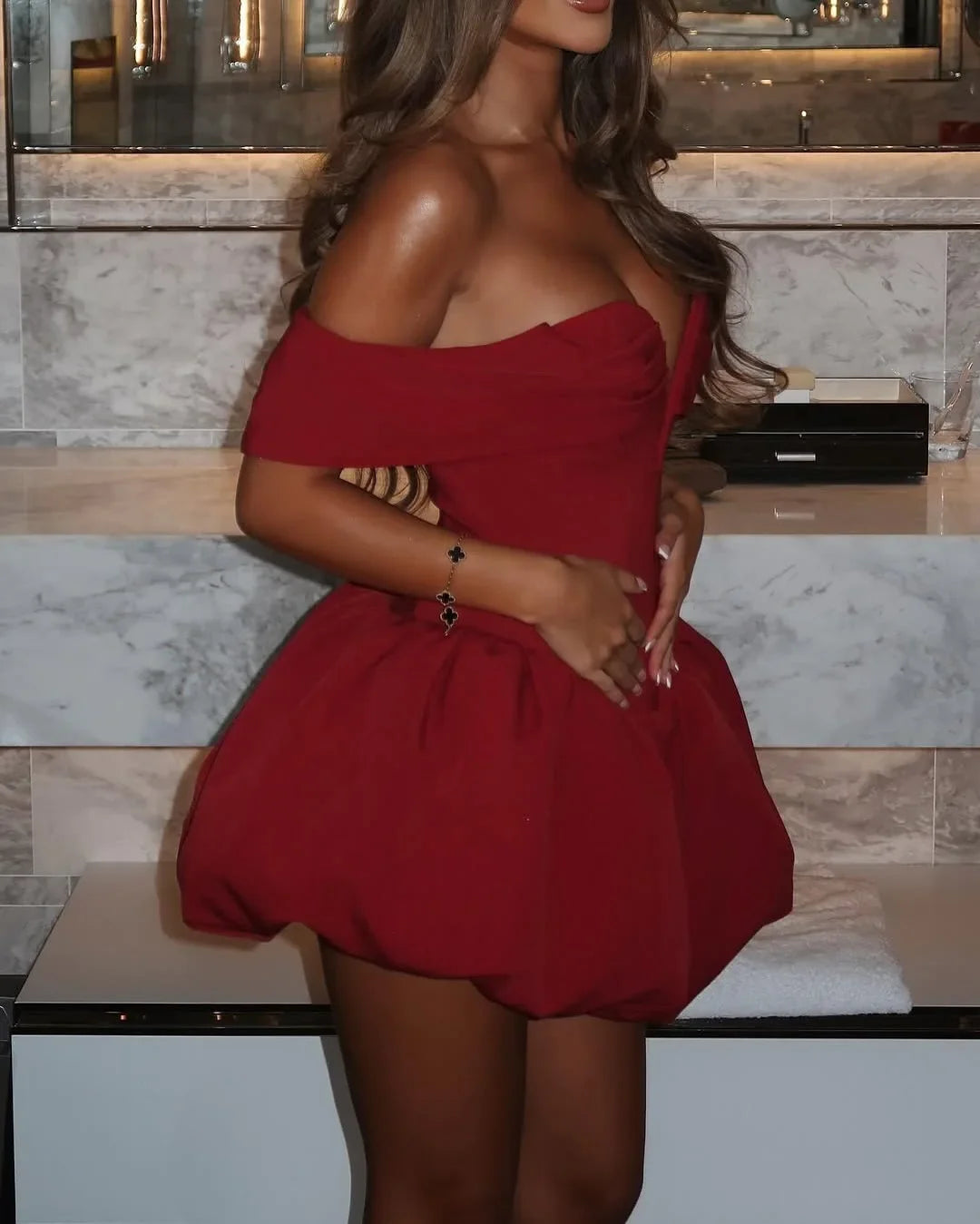 שמלת מיני בלון כתפיים חשופות - Greta