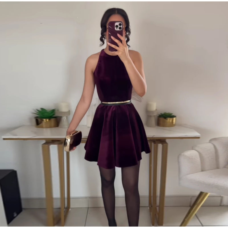 שמלת מיני קטיפה בגזרת A - Sydney