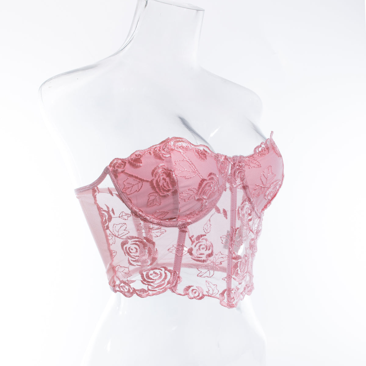 טופ סטרפלס רשת בעיטור רקמת פרחים - נויה לי