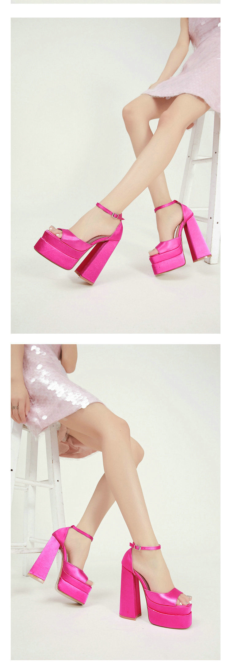 סנדלי עקב פלטפורמה בד סאטן - משי