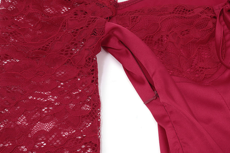 שמלת מקסי סאטן בעיצוב מחוך בעיטור תחרה - ג'ויה