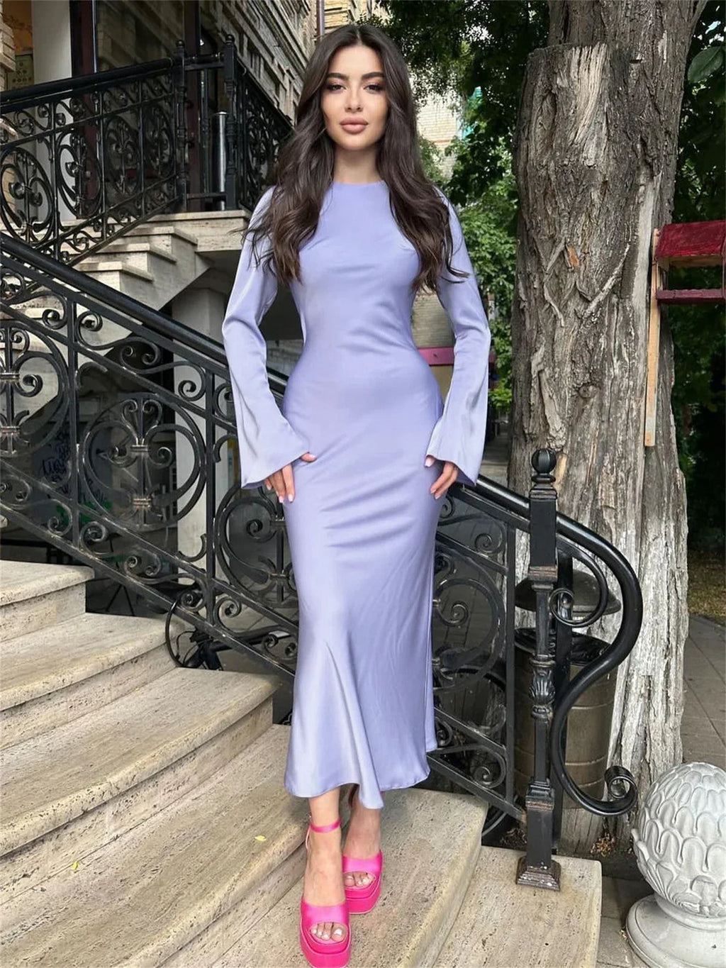 שמלת מקסי סאטן - דקל