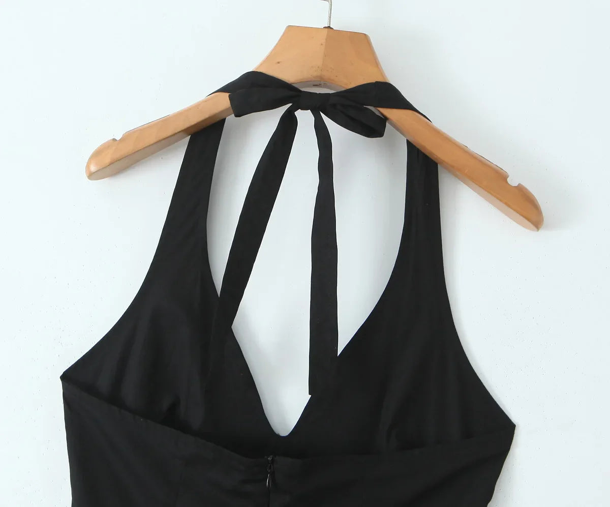 שמלת מידי בגזרת A קשירה בצוואר גב פתוח - Makenna