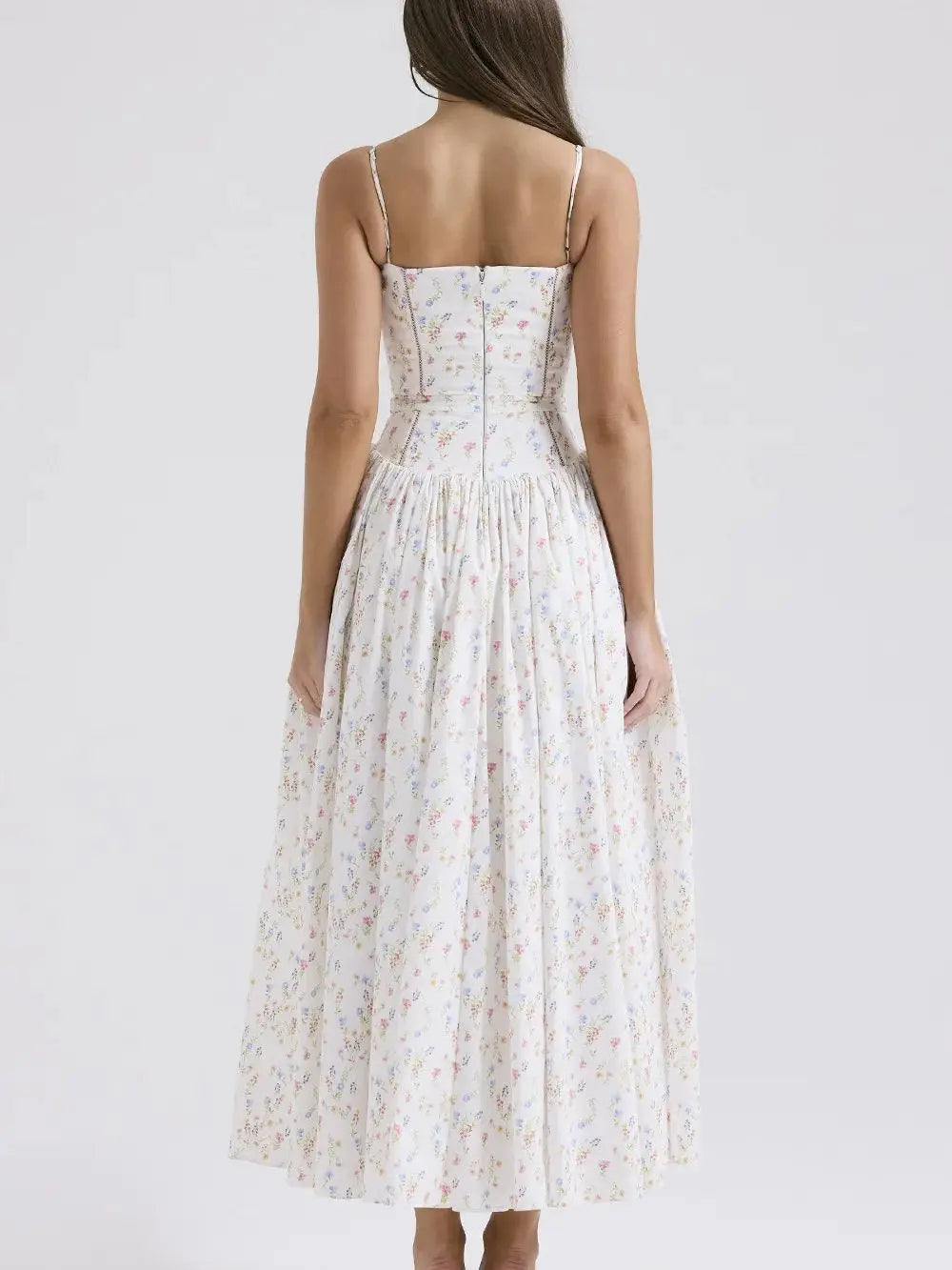 שמלת מקסי בעיצוב כפרי בגזרת A כתפיות ספגטי - Joelle