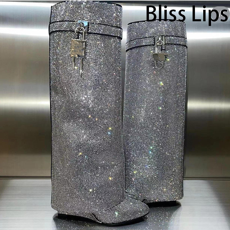 High heel boots with glittering rhinestones and a lock - Bailey