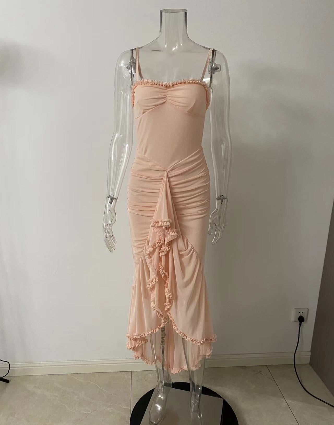 שמלת מקסי אסימטרית מלמלה בעיטור שיפון - ג'סמינה