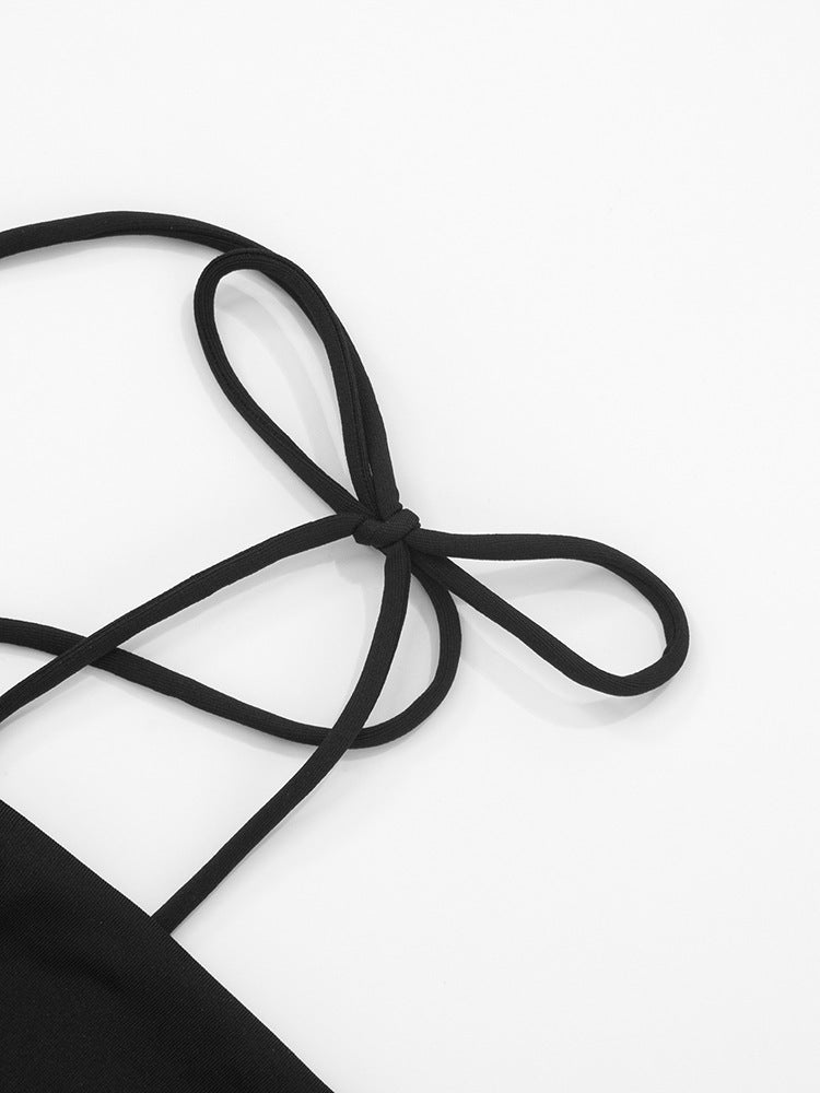 שמלת מקסי אלגנטית בעיצוב תחרה קשירה בכתפיות - Indigo