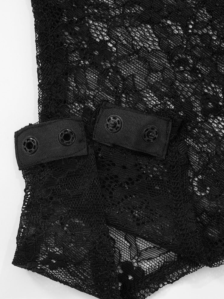 שמלת מקסי אלגנטית בעיצוב תחרה קשירה בכתפיות - Indigo