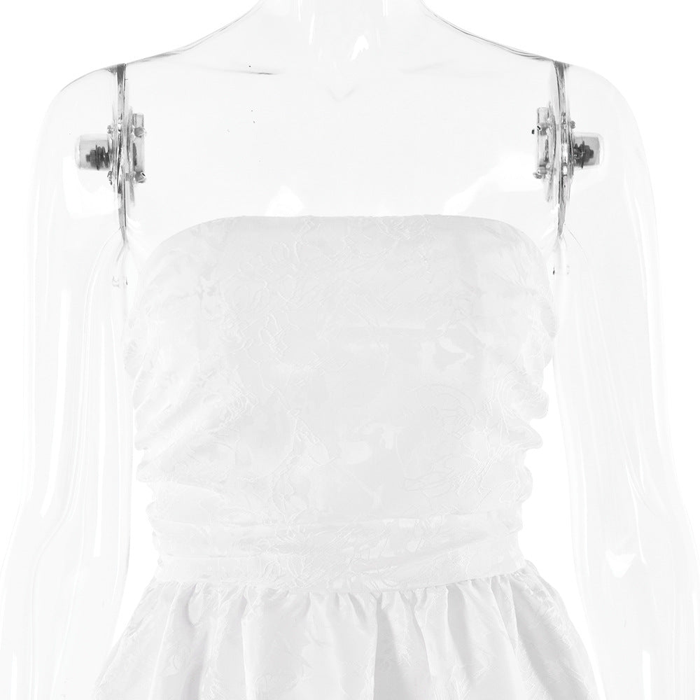 שמלת מידי סטרפלס בגזרת A גב פתוח בעיטור רקמת איורי פרחים - פלורה