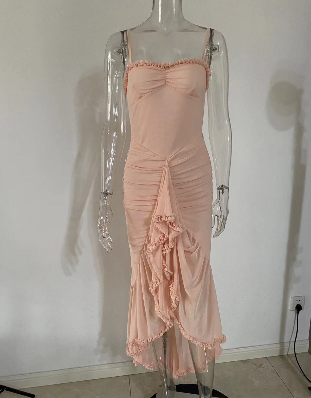 שמלת מקסי אסימטרית מלמלה בעיטור שיפון - ג'סמינה