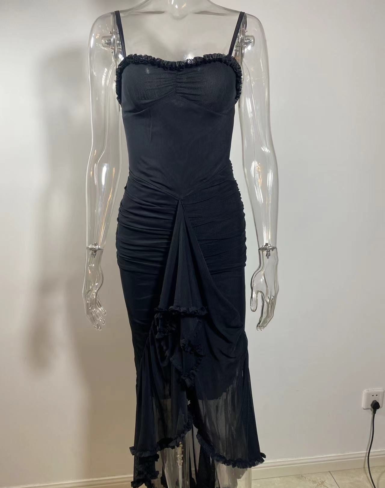 שמלת מקסי אסימטרית מלמלה בעיטור שיפון - ג'סמינה