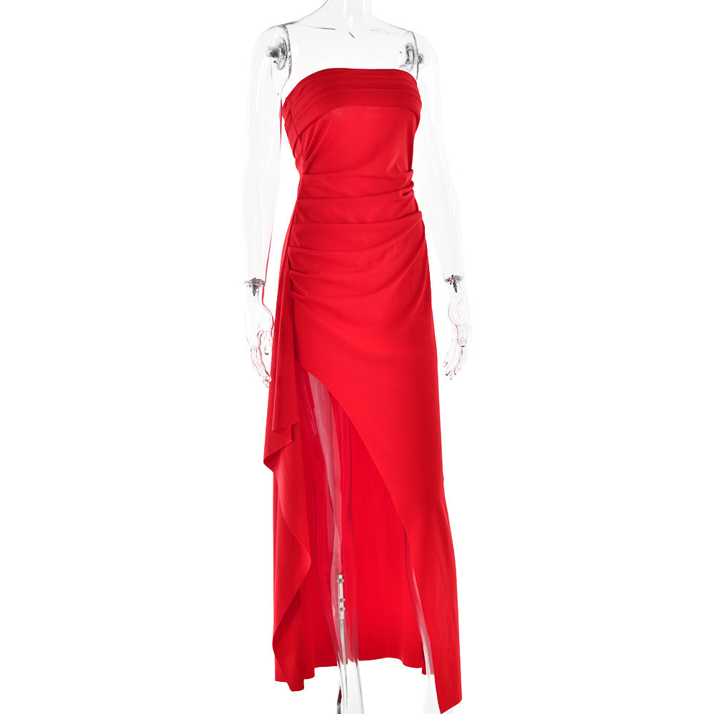 שמלת מקסי סטרפלס מלמלה שסע עמוק - מולינה