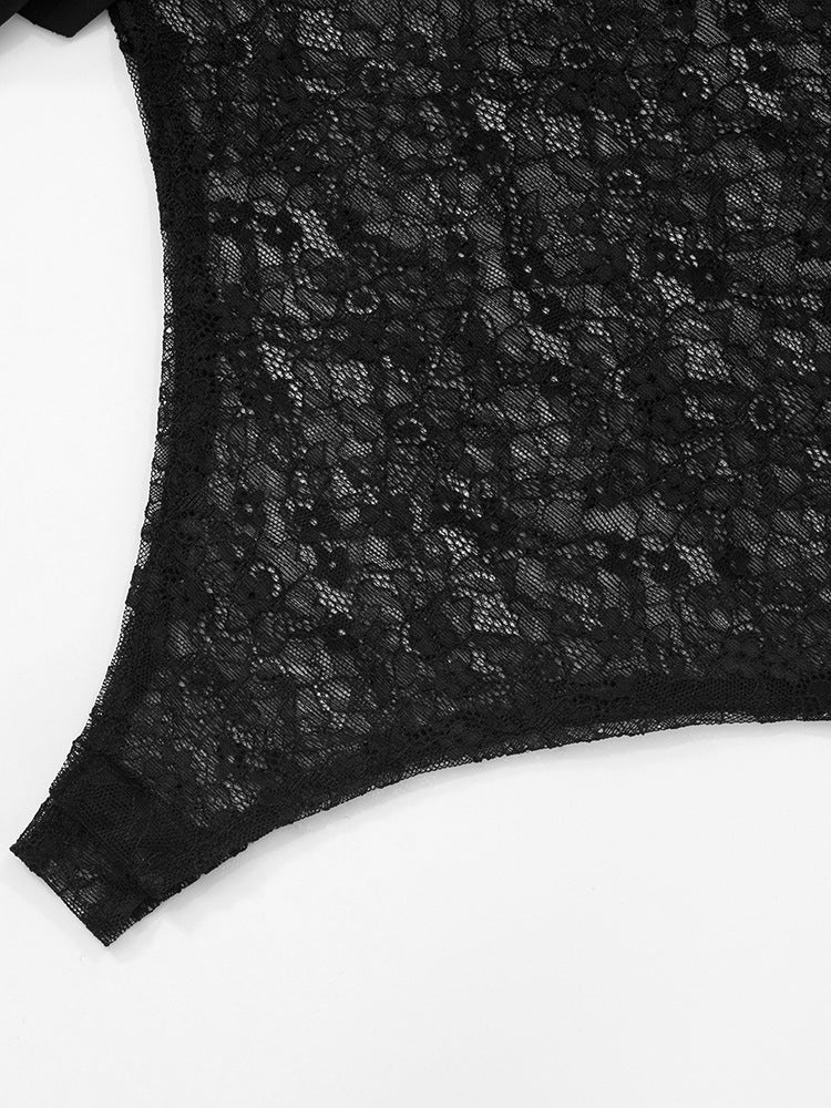 שמלת מקסי אלגנטית בעיצוב תחרה קשירה בכתפיות - Indigo