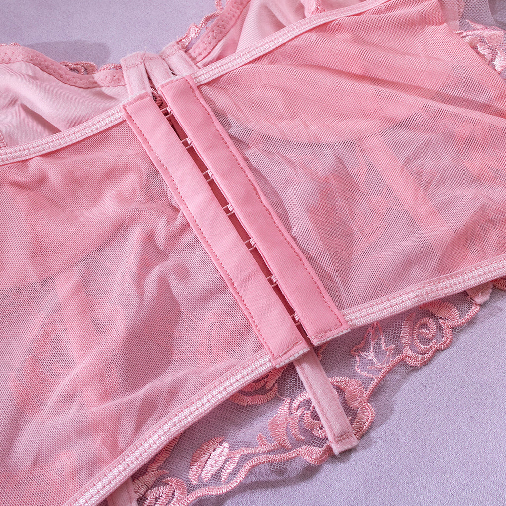 טופ סטרפלס רשת בעיטור רקמת פרחים - נויה לי