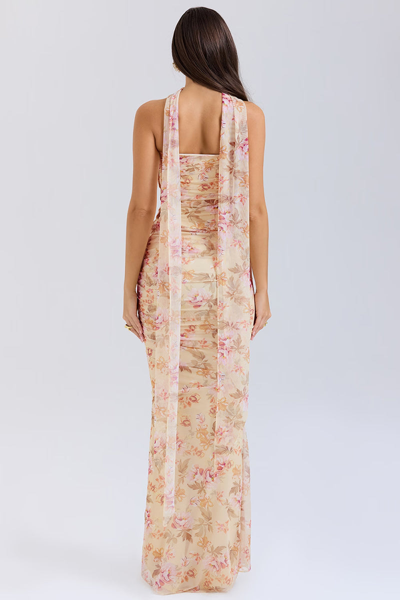 סט שני חלקים טופ סטרפלס וחצאית מקסי בעיטור צעיף תואם - פרנסיה