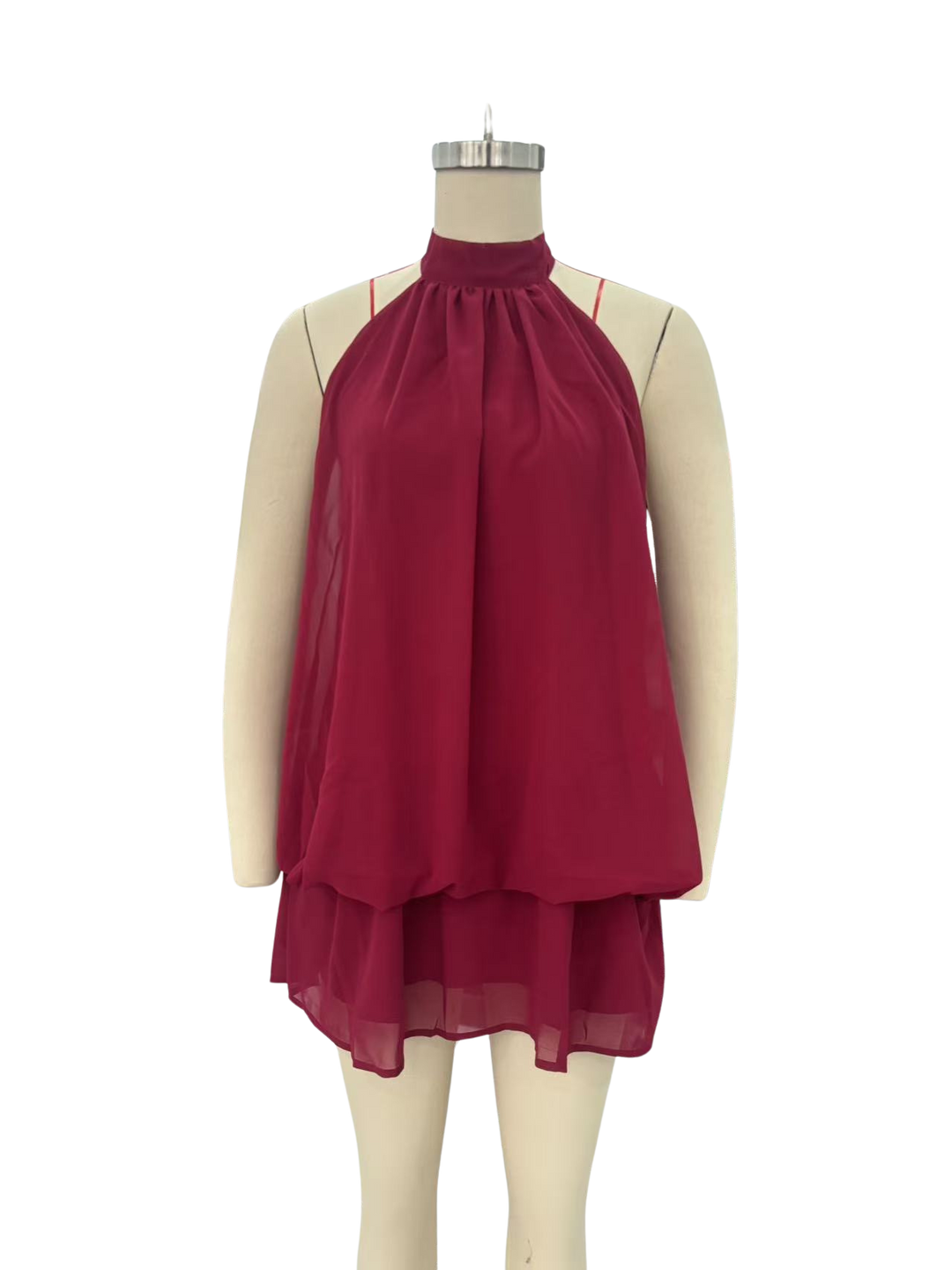Chiffon ruffled mini dress with tiered ruffles, neck tie, and open back – Seychelles