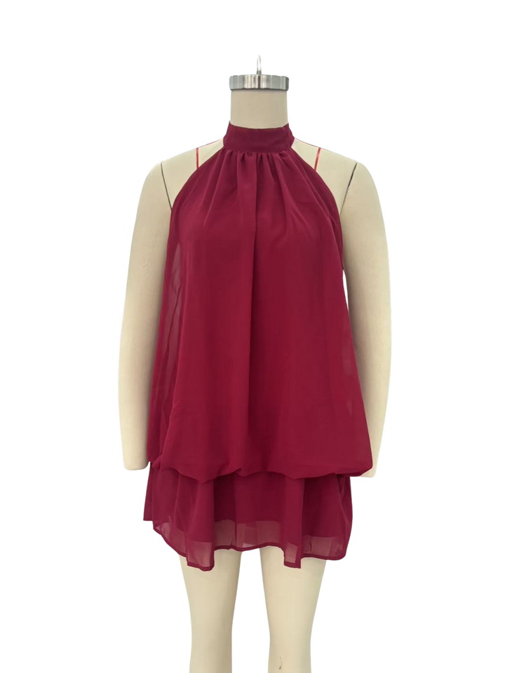 Chiffon ruffled mini dress with tiered ruffles, neck tie, and open back – Seychelles