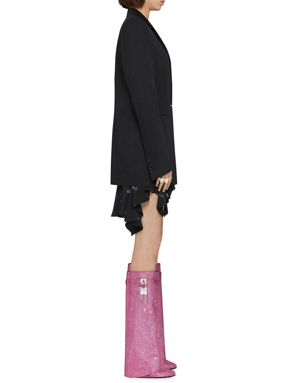 מגפי עקב גבוהים בעיצוב זרקונים מנצנצים ומנעול - Bailey