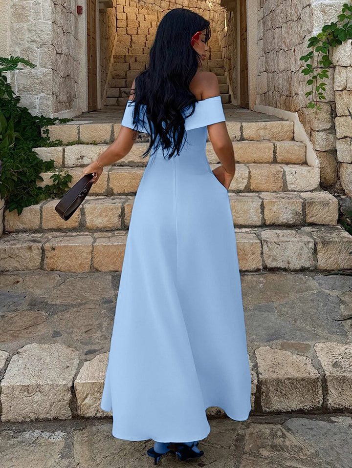 A-line midi dress with an off-the-shoulder design and pockets - HINES