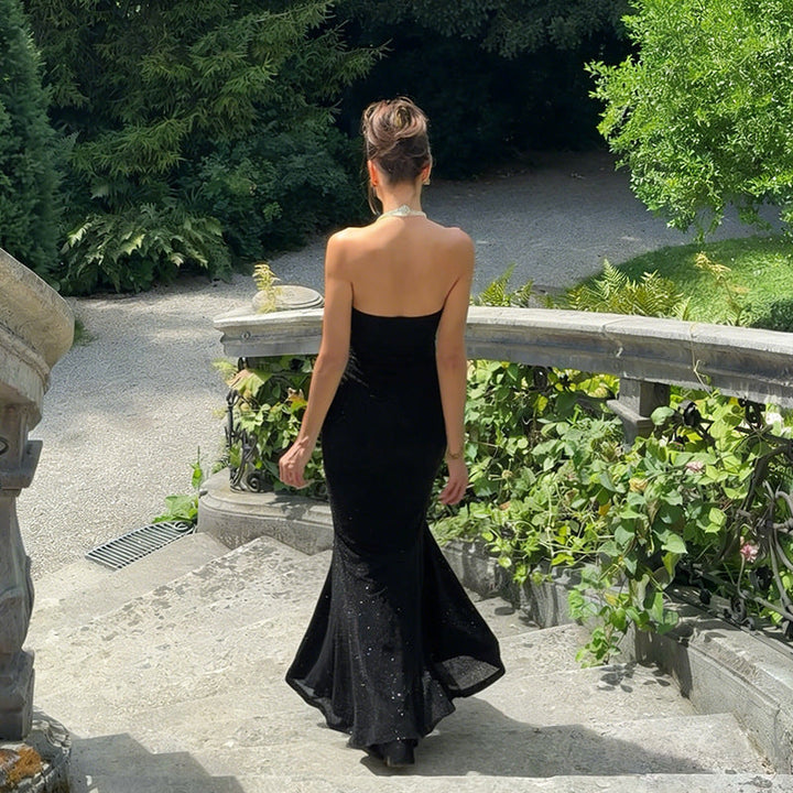 Strapless sequin maxi dress with a mesh design - Marian