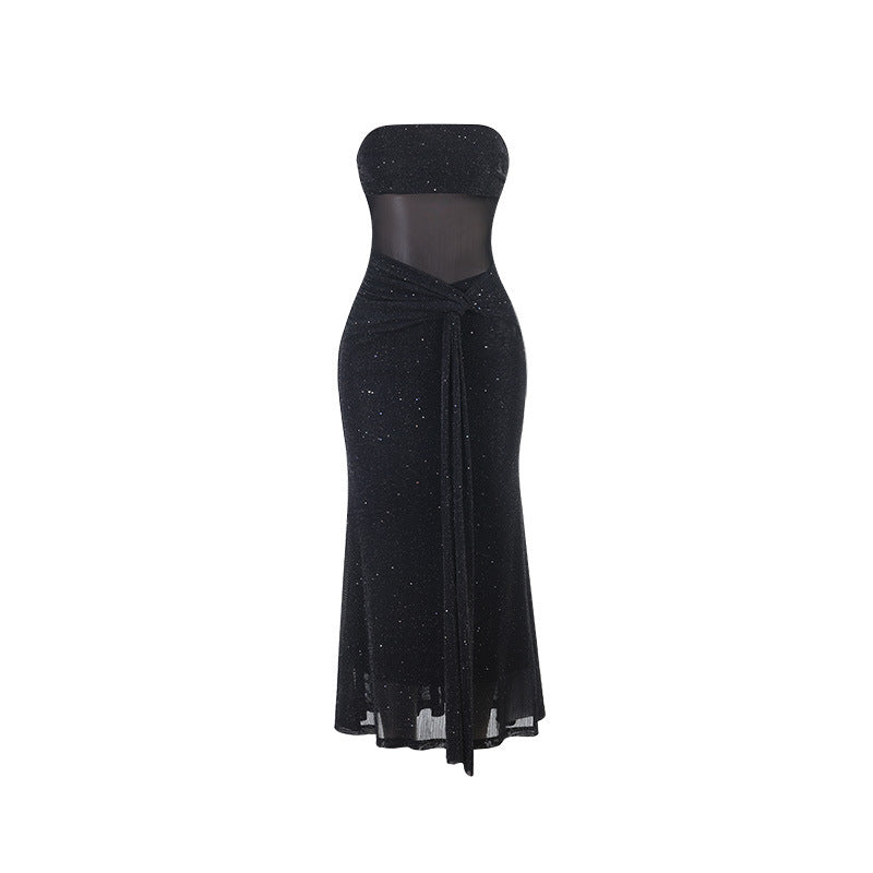 Strapless sequin maxi dress with a mesh design - Marian