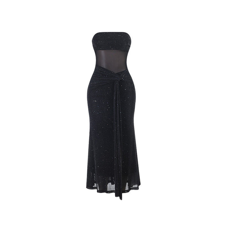 Strapless sequin maxi dress with a mesh design - Marian