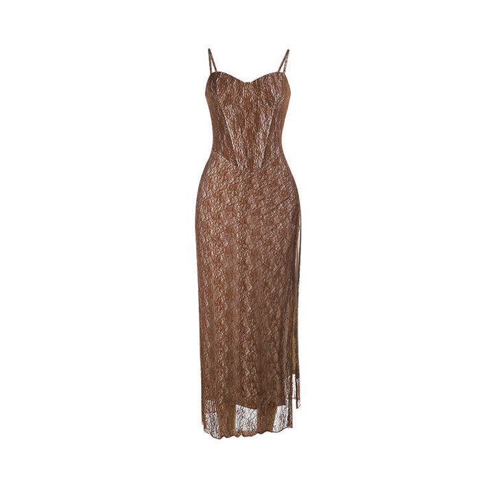 Lace maxi dress with a corset design - BROWNI