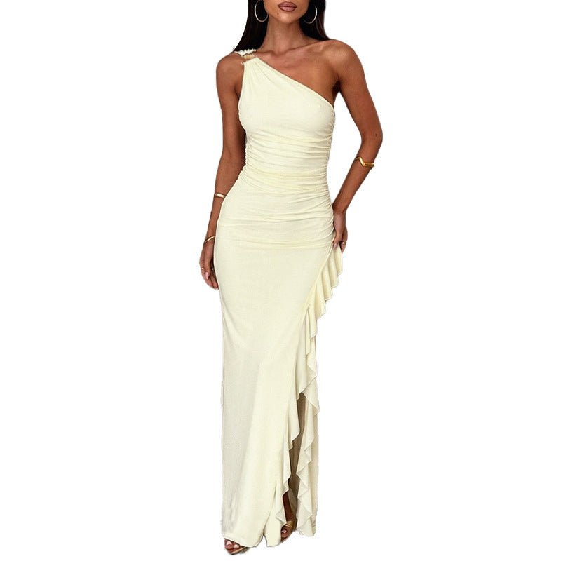 One-shoulder ruffled maxi dress with a buckle design - Dvash