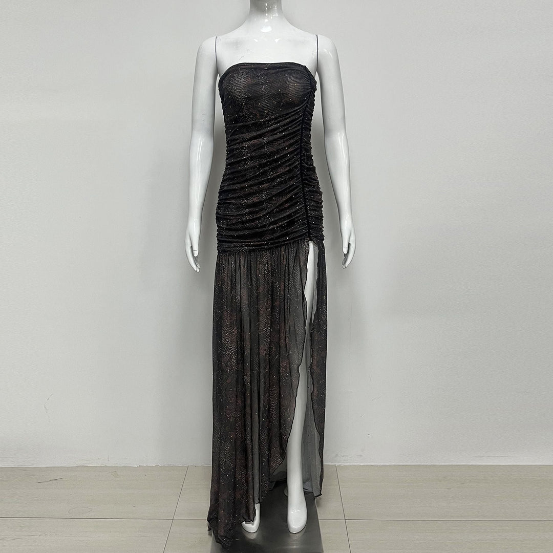 Chiffon maxi dress with an animal-print and sequin design - TIGER