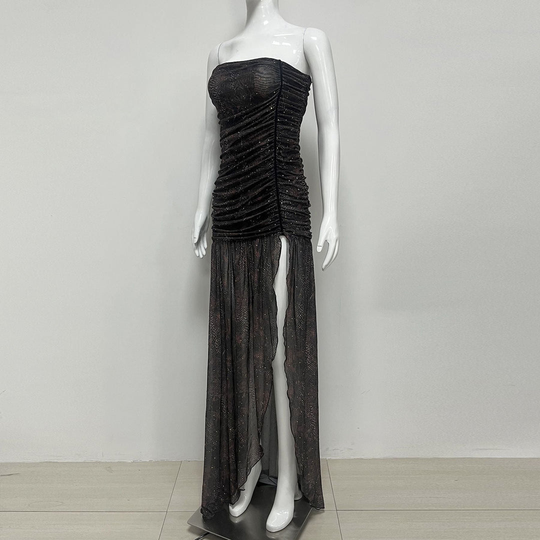 Chiffon maxi dress with an animal-print and sequin design - TIGER