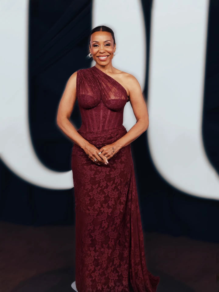 One-shoulder lace maxi dress with a corset and pleated design - ARGAMAN