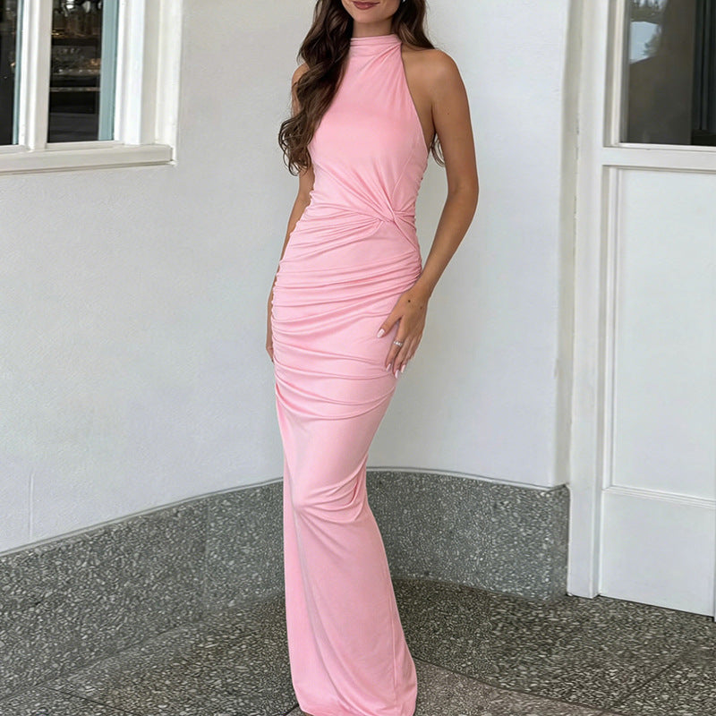 Tie-neck open-back maxi dress - PINKI