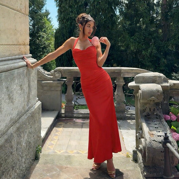 Tie-neck open-back maxi dress - Koren Li